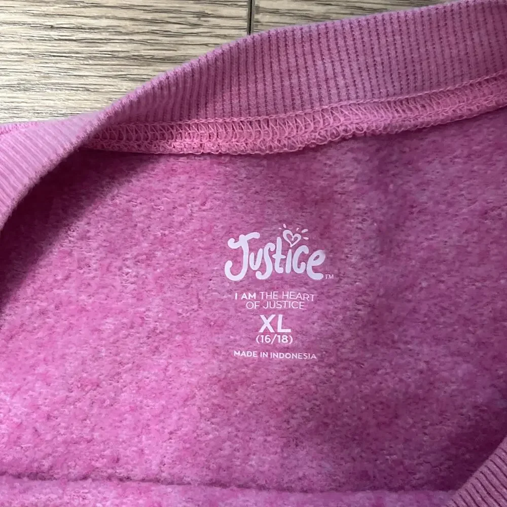 Justice Youth Girl’ Pink Logo Cropped Pullover Sweatshirt Size XL 16/18 (A46)